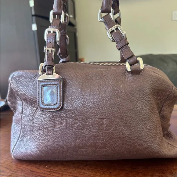 Prada | Bags | Prada Vitello Daino Logo Bauletto | Poshmark